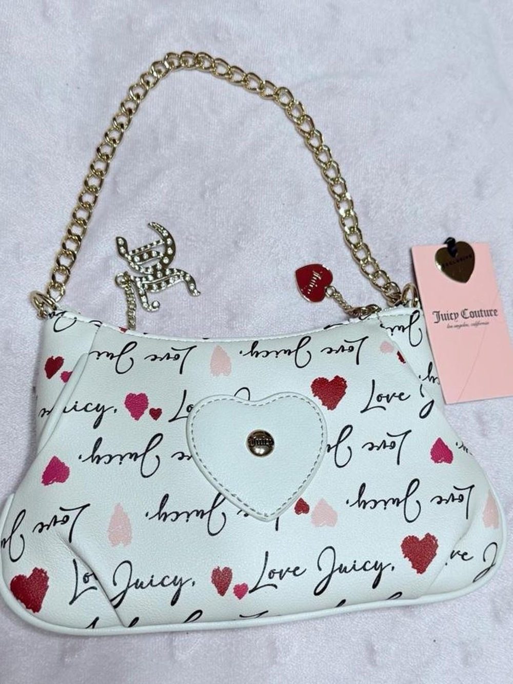 Juicy Couture White 'Love Juicy' Heart Print Shoulder Bag